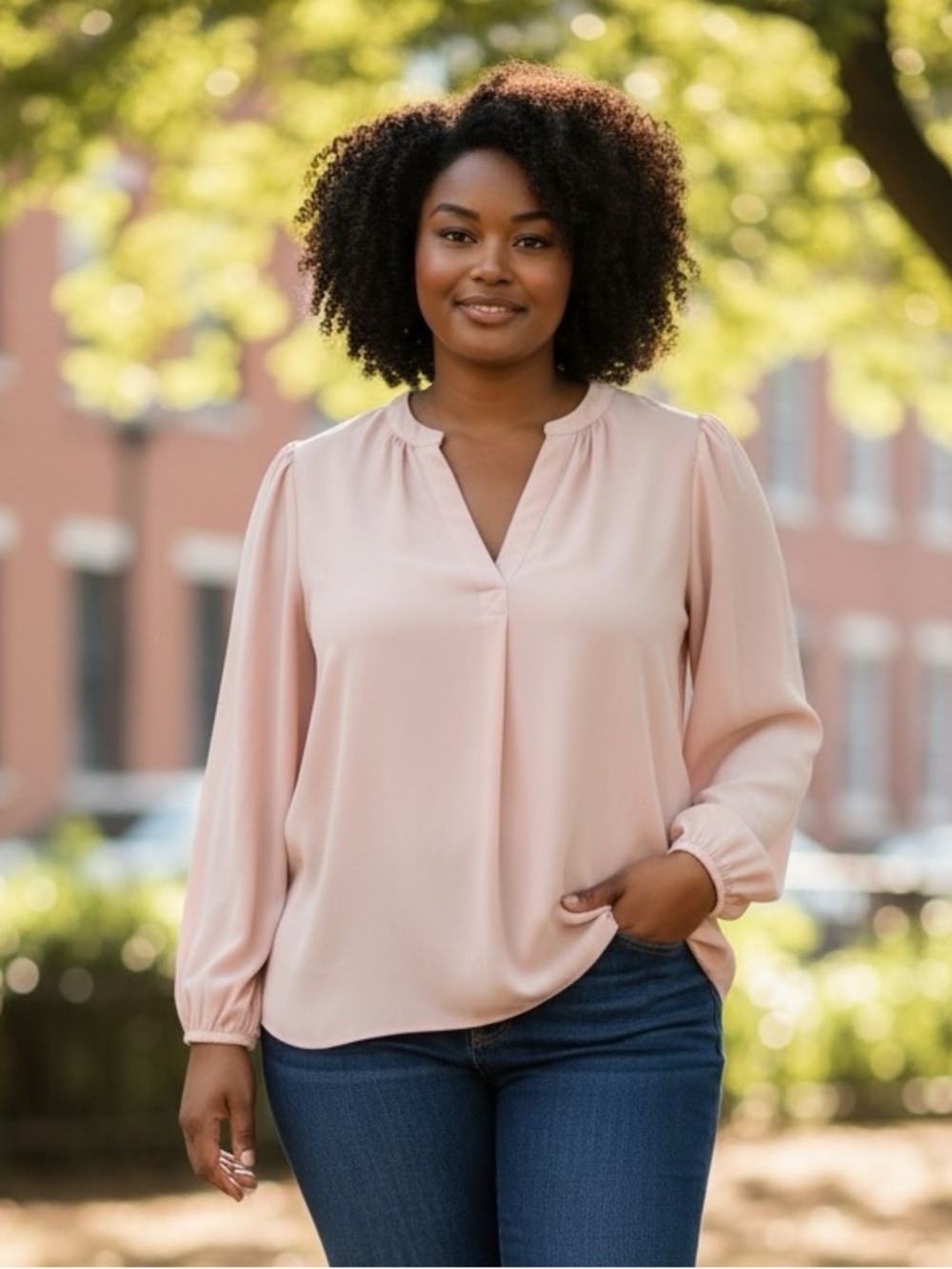 TTAHARI Elegant Blush Pink Women's v-neck Blouse Size XL